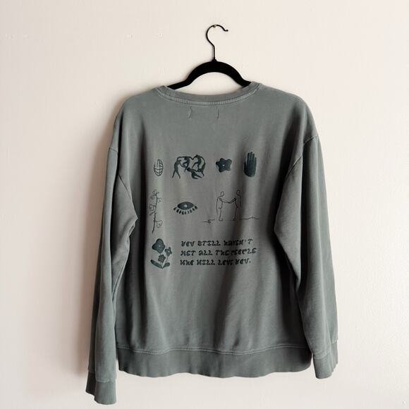 Seek Discomfort Olive Green Drab Raised Print Crewneck Sweatshirt Large - Picture 7 of 8